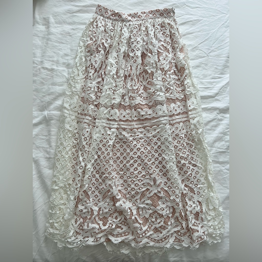 White Lace Maxi Skirt - Size Small